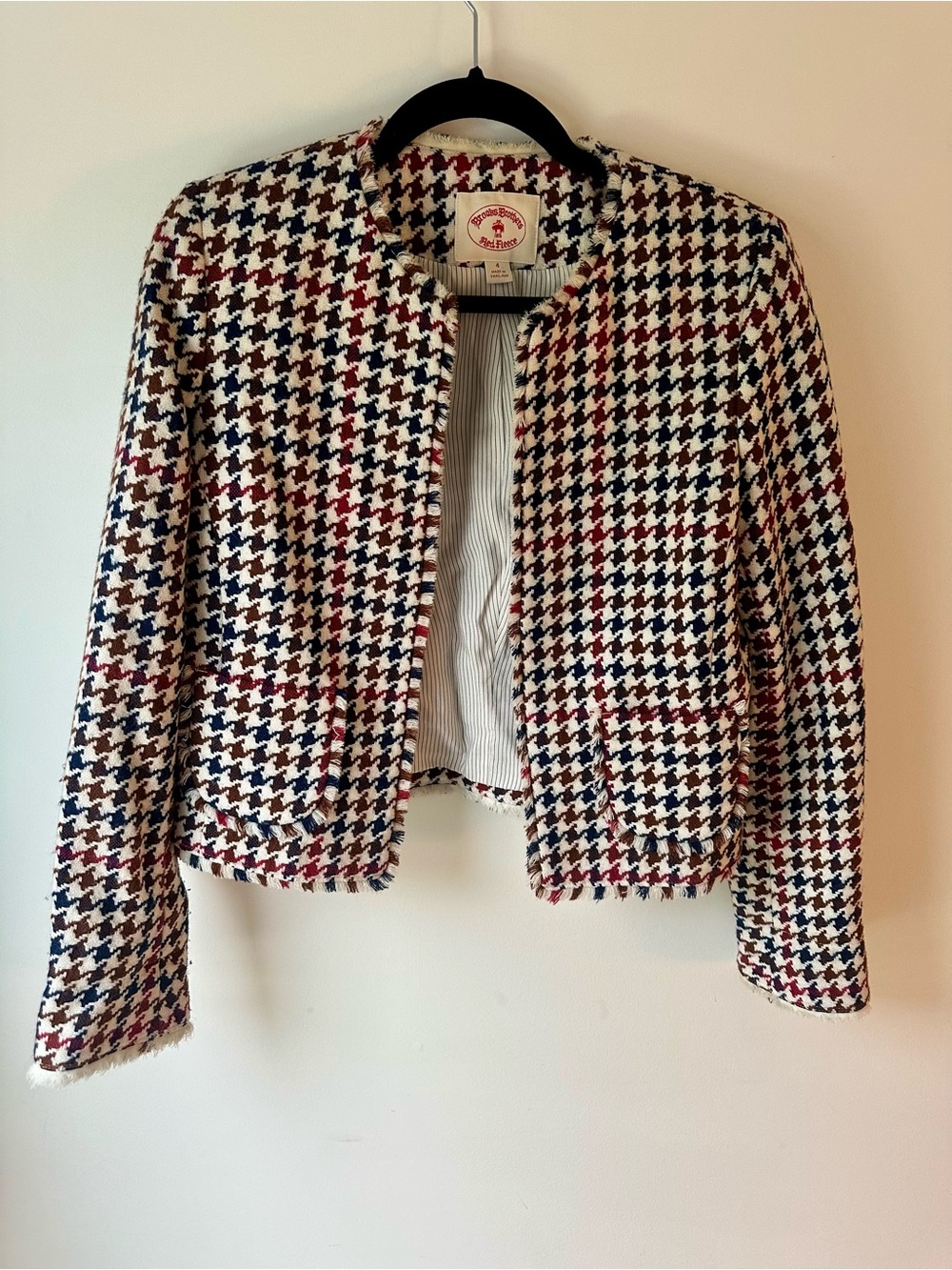 Brooks Brothers Red Fleece Houndstooth Cropped Blazer Jacket